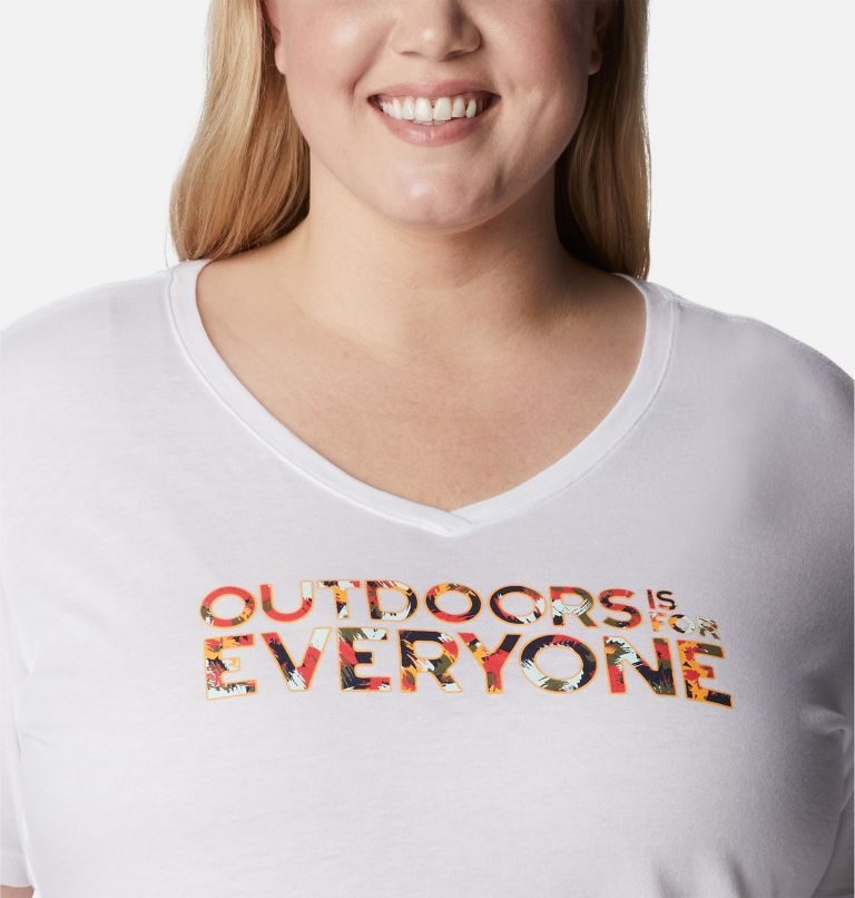 Women's Columbia Bluebird Day Relaxed V-Neck T Shirts White | Plus Size CA-X63AL